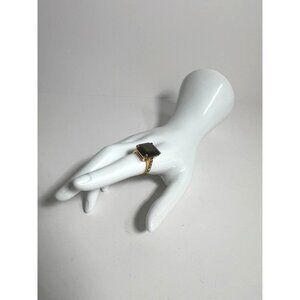SETA Vintage 14K Gold-Plated Smoky Quartz Emerald-Cut Statement Ring Sz 8